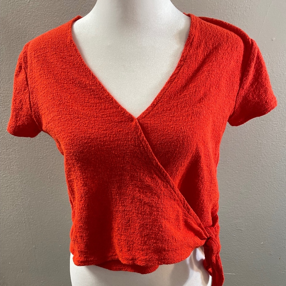 madewell small wrap shirt top orange red coral